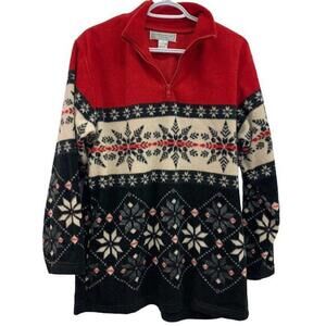 Jennifer Moore Activewear 1/4 Zip Snowflake Red Black Fleece Pullover Sweater Si